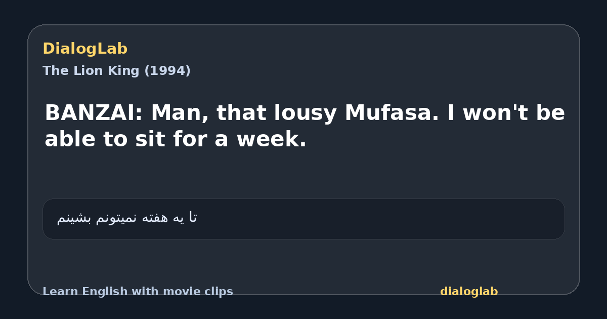 Share card for BANZAI: Man, that lousy Mufasa. I won't be able to sit for a week.