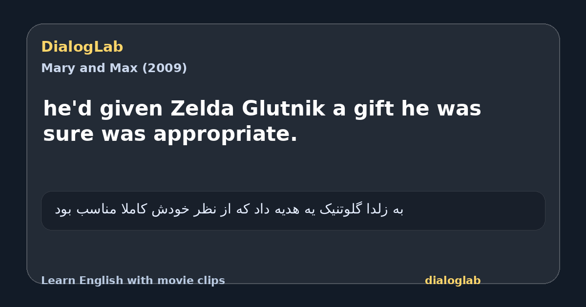 Share card for he'd given Zelda Glutnik a gift he was sure was appropriate.