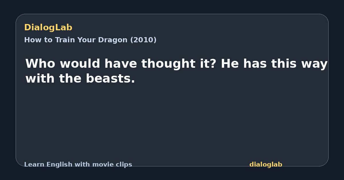Share card for Who would have thought it? He has this way with the beasts.