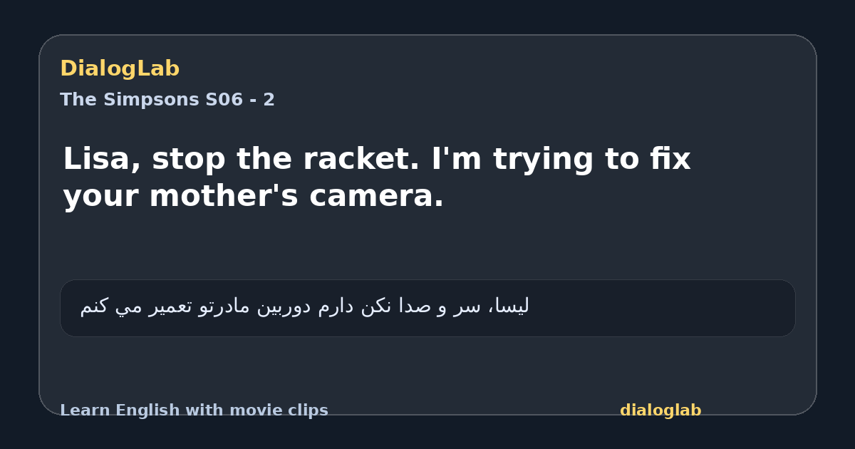 Share card for Lisa, stop the racket. I'm trying to fix your mother's camera.