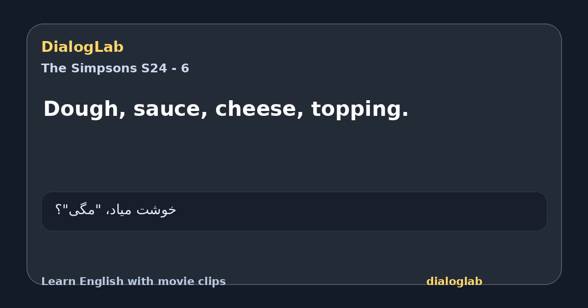 Share card for Dough, sauce, cheese, topping.