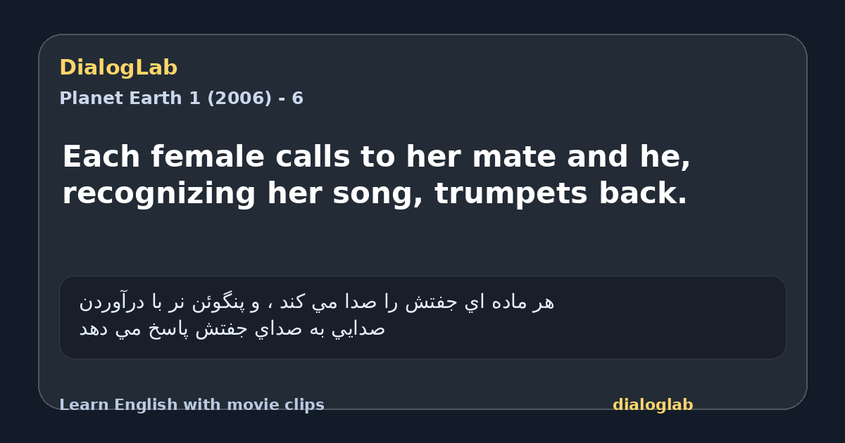 Share card for Each female calls to her mate and he, recognizing her song, trumpets back.