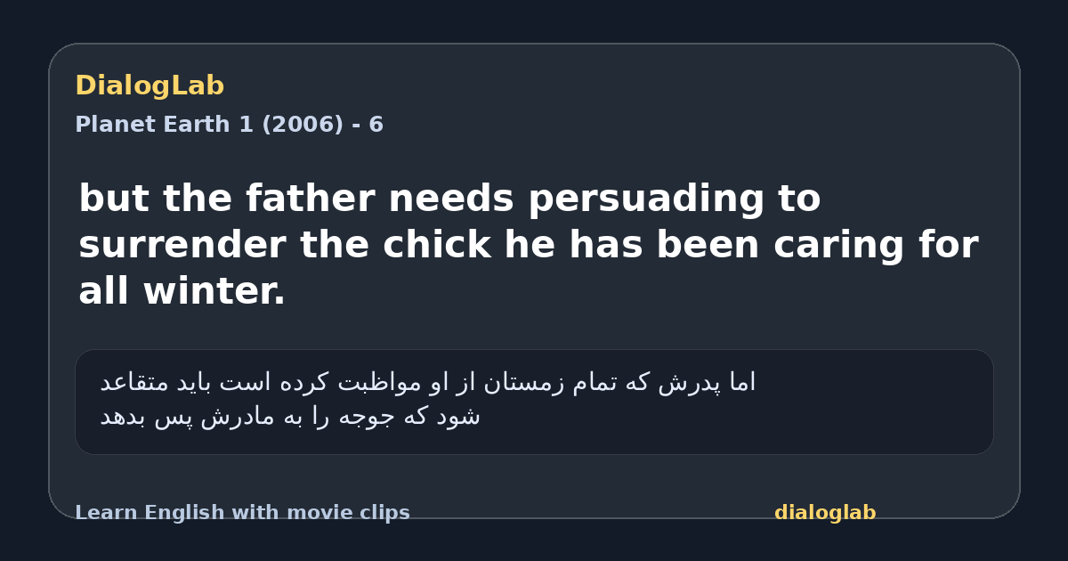 Share card for but the father needs persuading to surrender the chick he has been caring for all winter.
