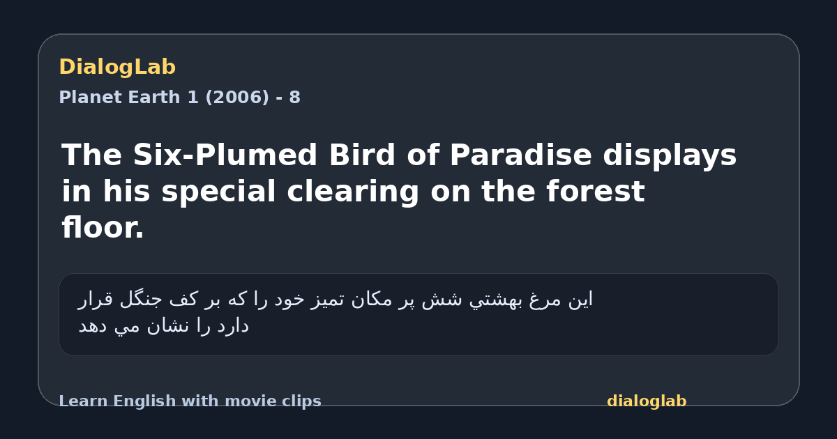 Share card for The Six-Plumed Bird of Paradise displays in his special clearing on the forest floor.