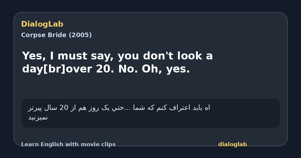 Share card for Yes, I must say, you don't look a day[br]over 20. No. Oh, yes.