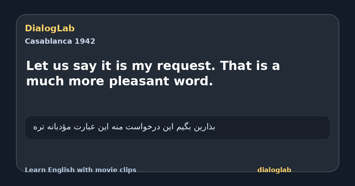Share card for Let us say it is my request. That is a much more pleasant word.