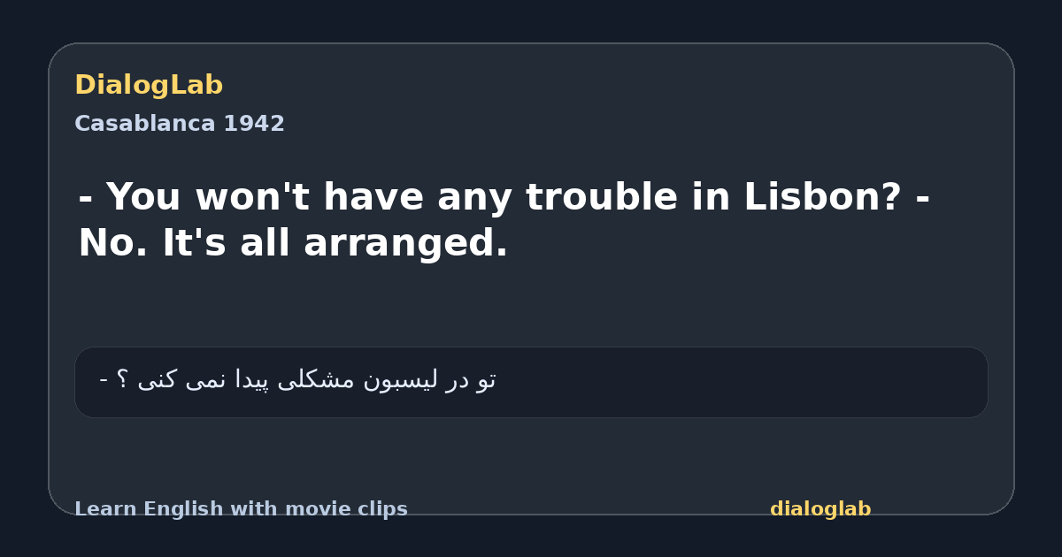 Share card for - You won't have any trouble in Lisbon? - No. It's all arranged.