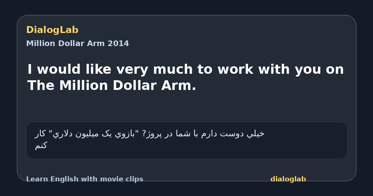Share card for I would like very much to work with you on The Million Dollar Arm.