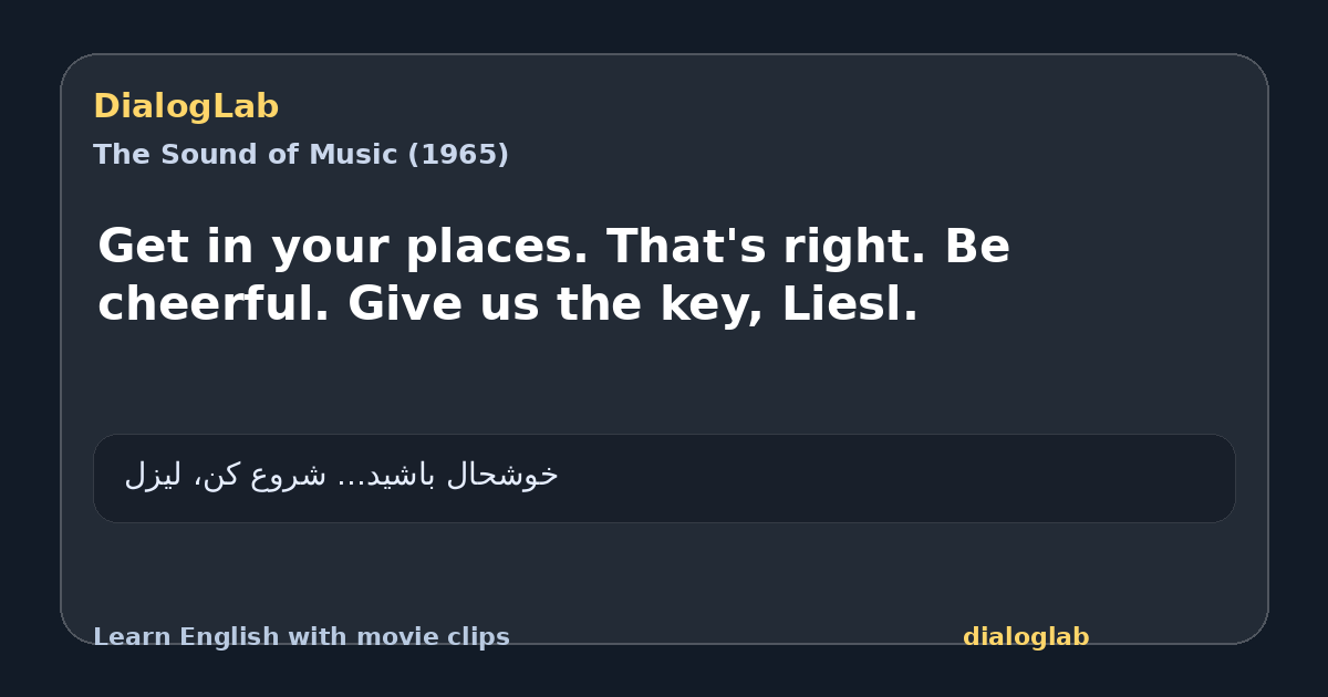 Share card for Get in your places. That's right. Be cheerful. Give us the key, Liesl.