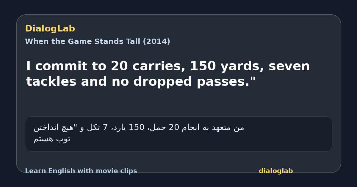 Share card for I commit to 20 carries, 150 yards, seven tackles and no dropped passes."