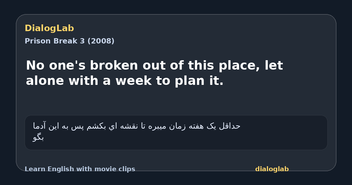 Share card for No one's broken out of this place, let alone with a week to plan it.