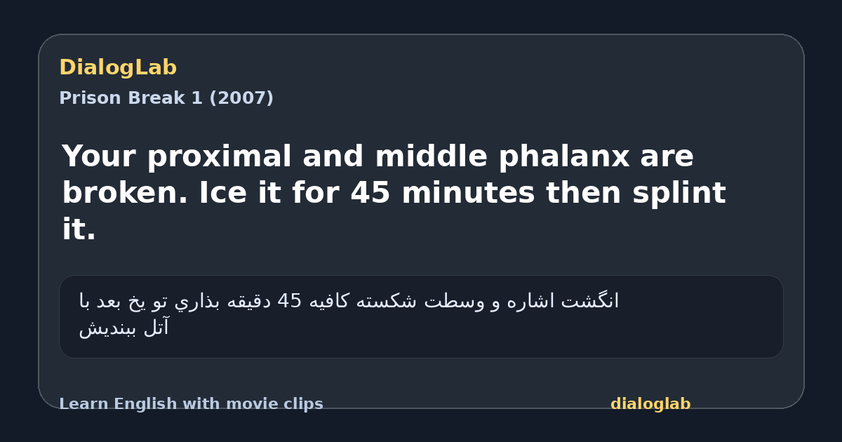 Share card for Your proximal and middle phalanx are broken. Ice it for 45 minutes then splint it.