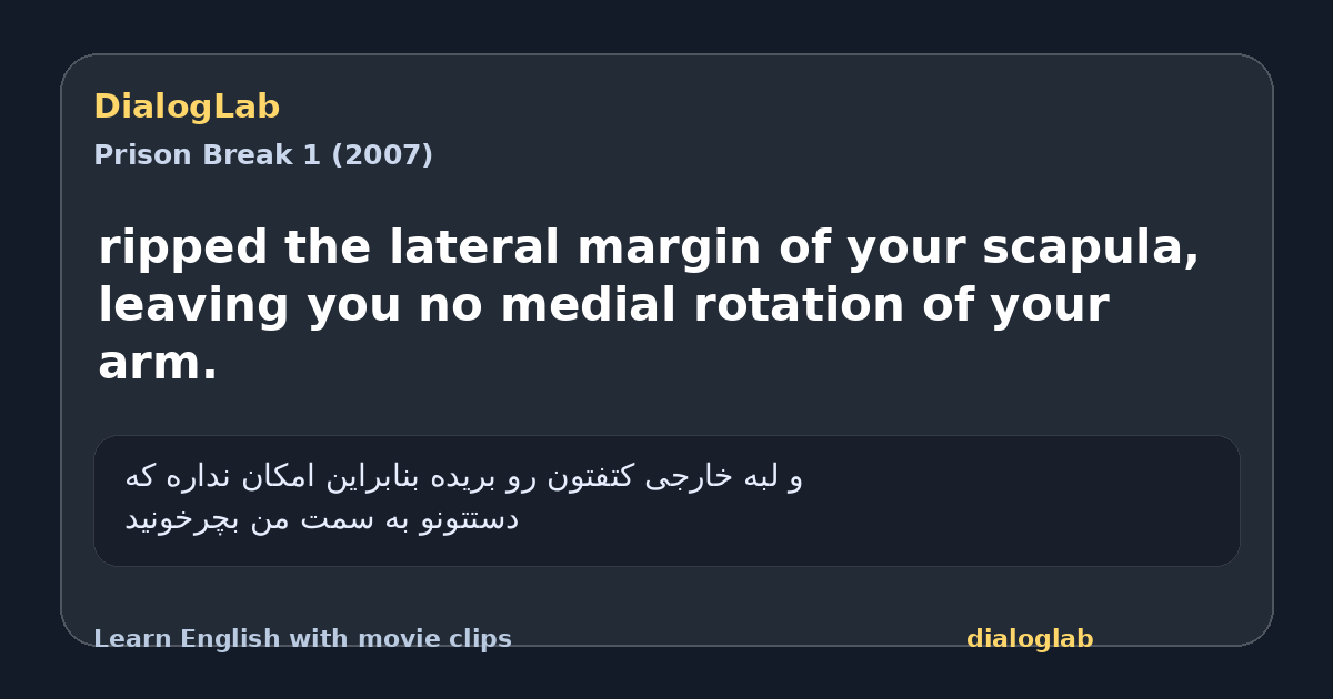 Share card for ripped the lateral margin of your scapula, leaving you no medial rotation of your arm.