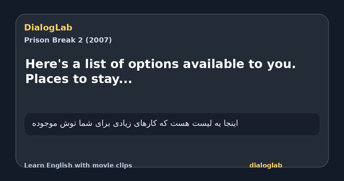 Share card for Here's a list of options available to you. Places to stay...