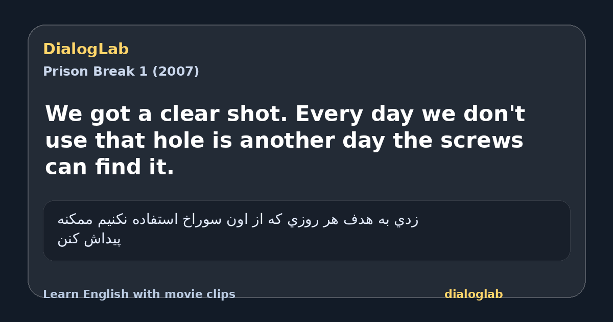 Share card for We got a clear shot. Every day we don't use that hole is another day the screws can find it.