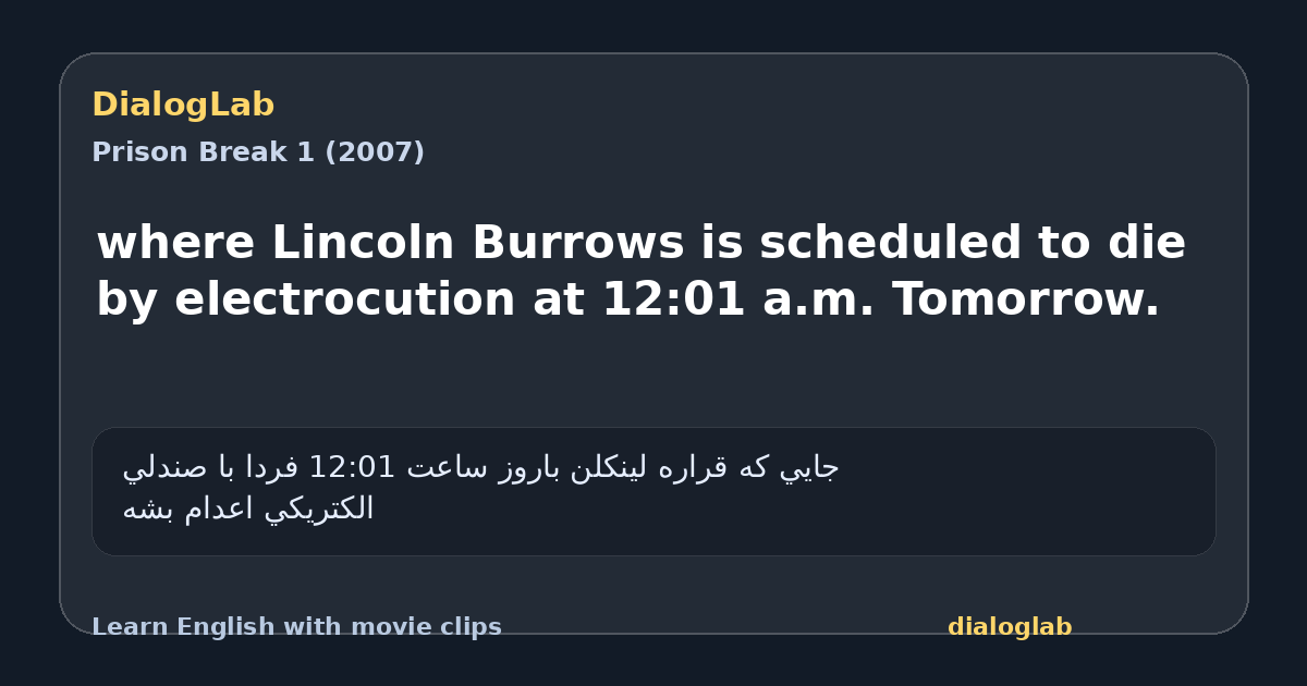 Share card for where Lincoln Burrows is scheduled to die by electrocution at 12:01 a.m. Tomorrow.