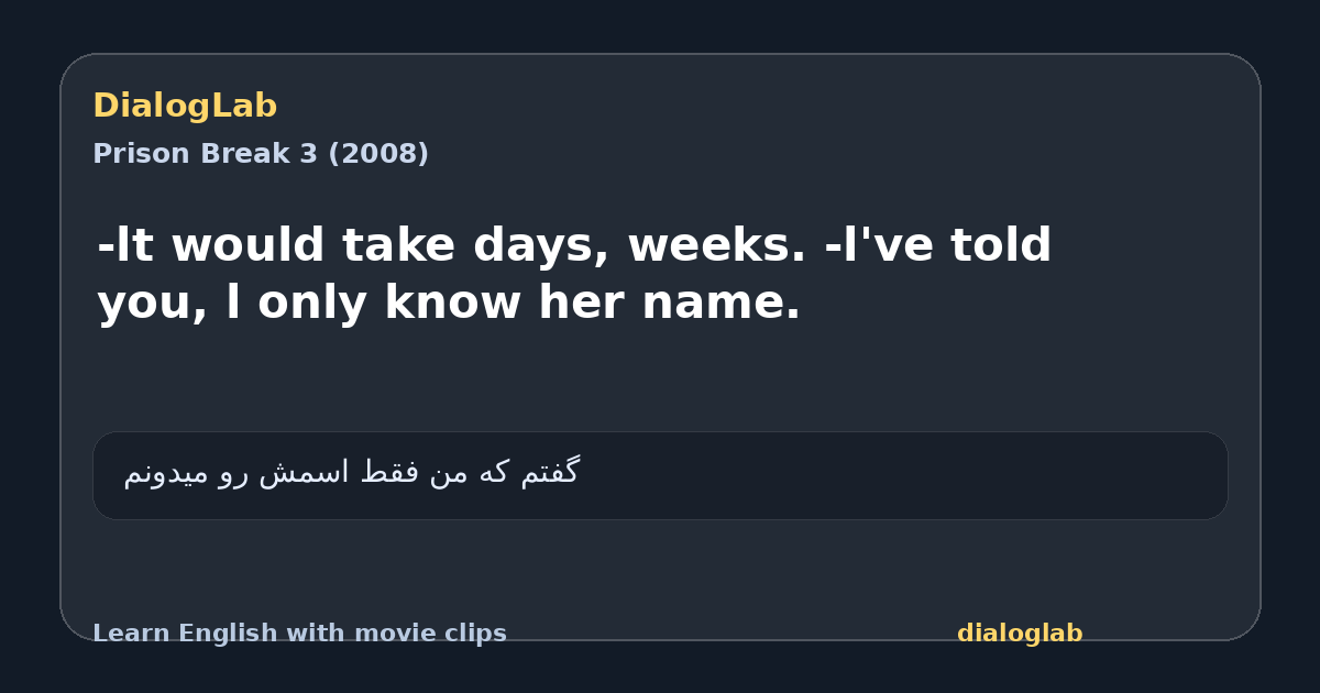 Share card for -lt would take days, weeks. -l've told you, l only know her name.
