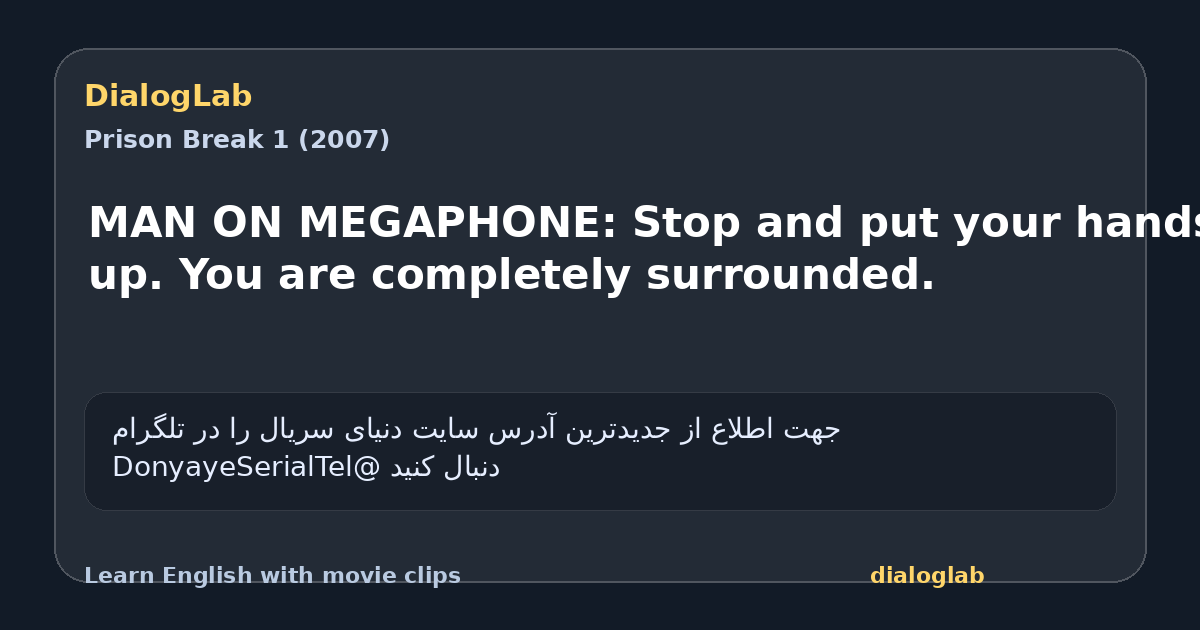 Share card for MAN ON MEGAPHONE: Stop and put your hands up. You are completely surrounded.