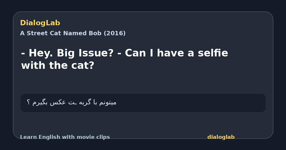Share card for - Hey. Big Issue? - Can I have a selfie with the cat?