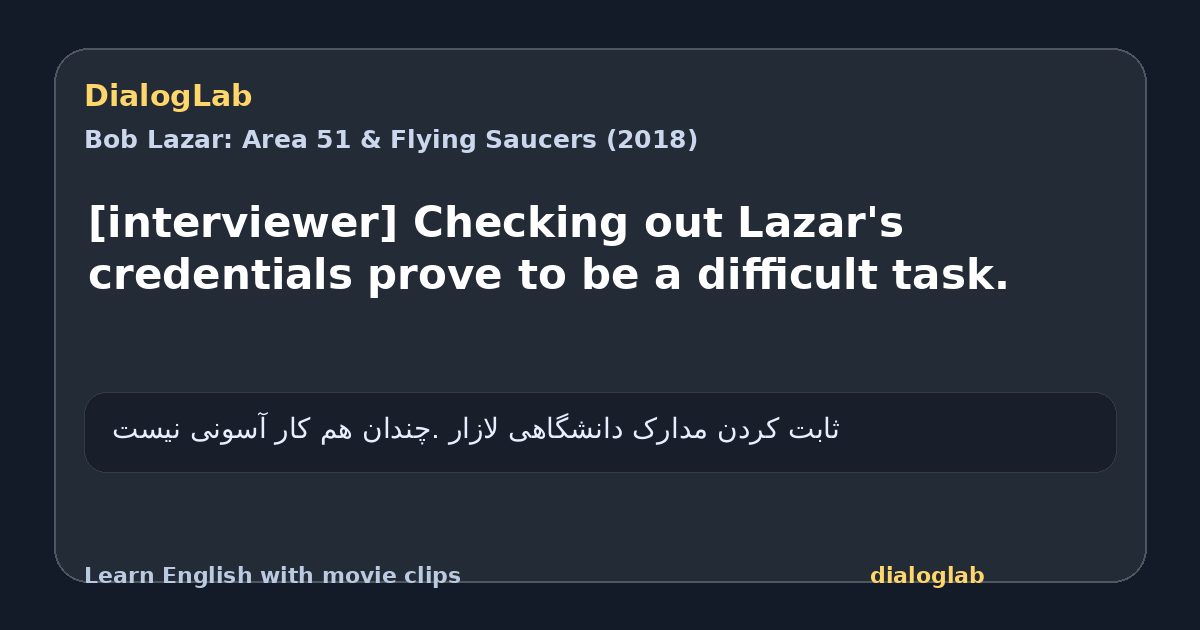 Share card for [interviewer] Checking out Lazar's credentials prove to be a difficult task.