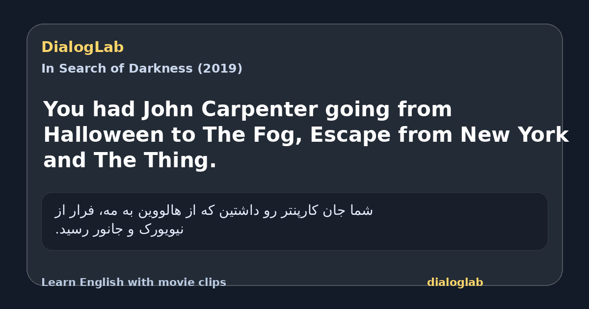 Share card for You had John Carpenter going from Halloween to The Fog, Escape from New York and The Thing.