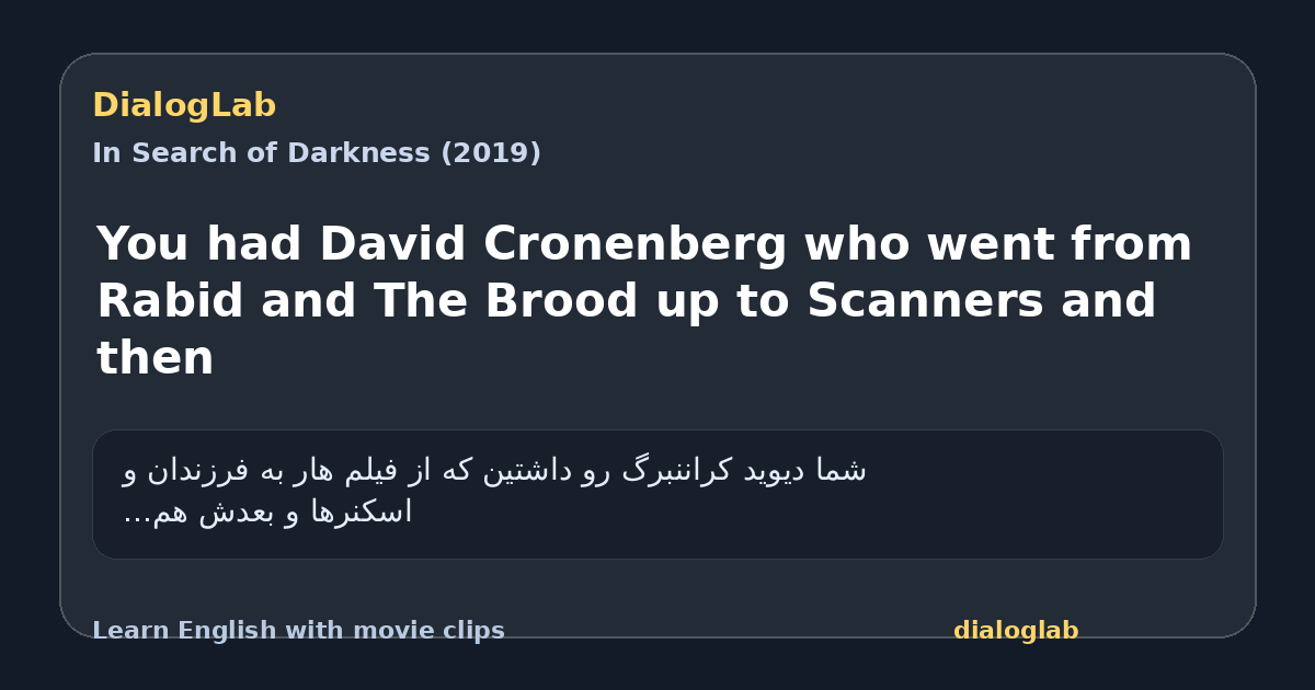 Share card for You had David Cronenberg who went from Rabid and The Brood up to Scanners and then