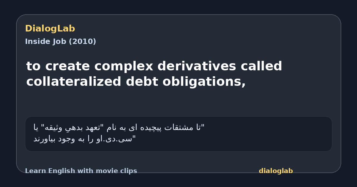 Share card for to create complex derivatives called collateralized debt obligations,
